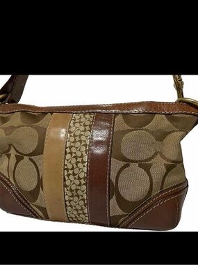 Coach Brown Signature Canvas Crossbody with Leather Trim